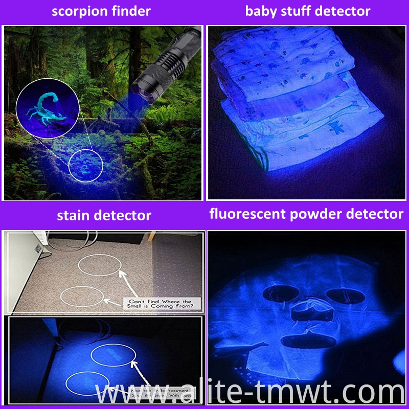 Detecting Fluorescence in Cosmetics 365nm UV Light Ultraviolet Mini LED Flashlight Black light